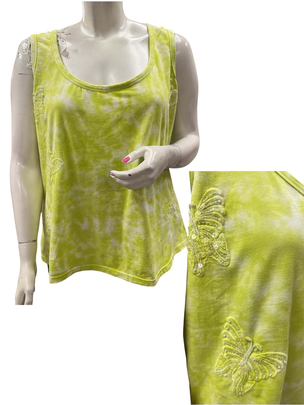 MXM Lime Green Tie-Dye Butterfly Embellished Tank Top Size 2X